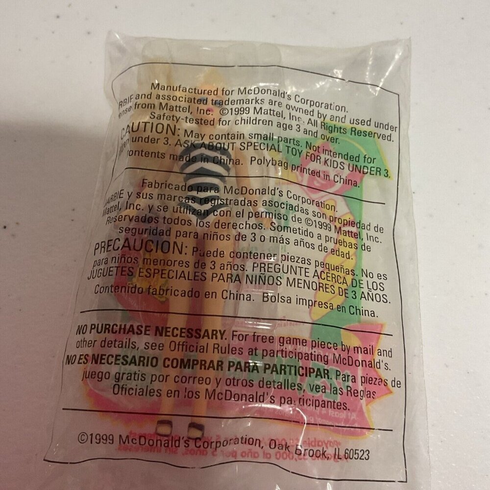 Vtg McDonald’s Barbie 1959 Figurine With Base In Original Packaging Issued 1999